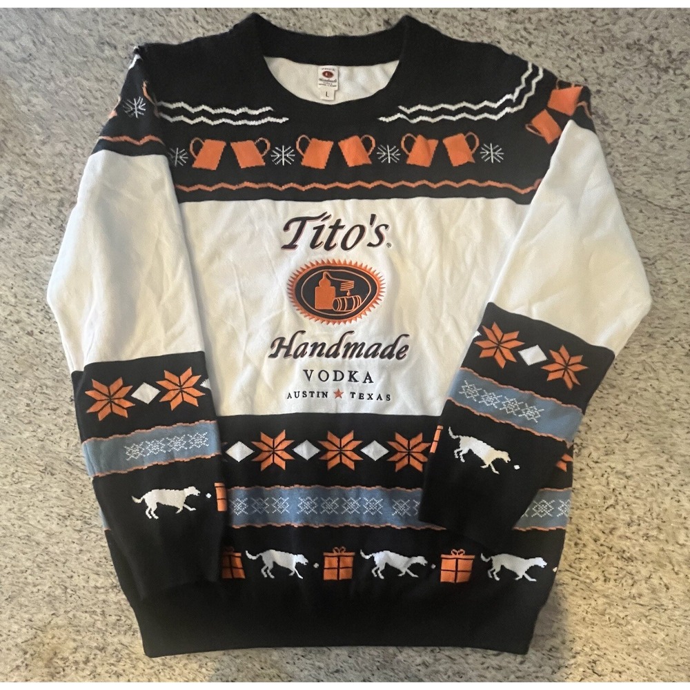 Tito's Handmade Vodka Sweater Ugly Christmas Mens Size L Large Austin Texas EUC